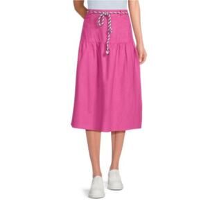 SAM EDELMAN Skirt Women’s Large Mylah Belted‎ Linen Blend Pink Zip Side & Clasp